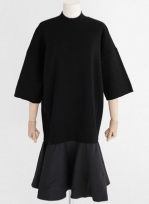 DHOLIC 【a42249】ラッフルヘムモックネックハーフスリーブワンピース
