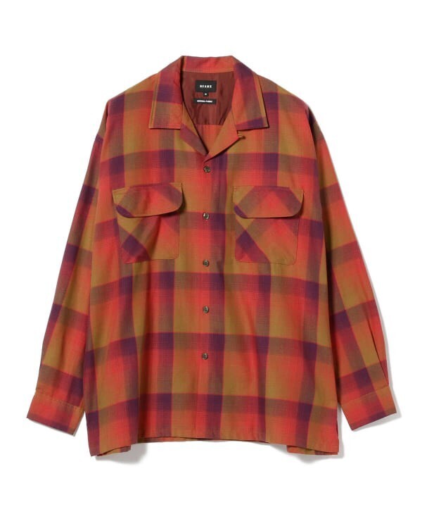BEAMS オンブレチェック イージーフィット オープンカラーシャツ