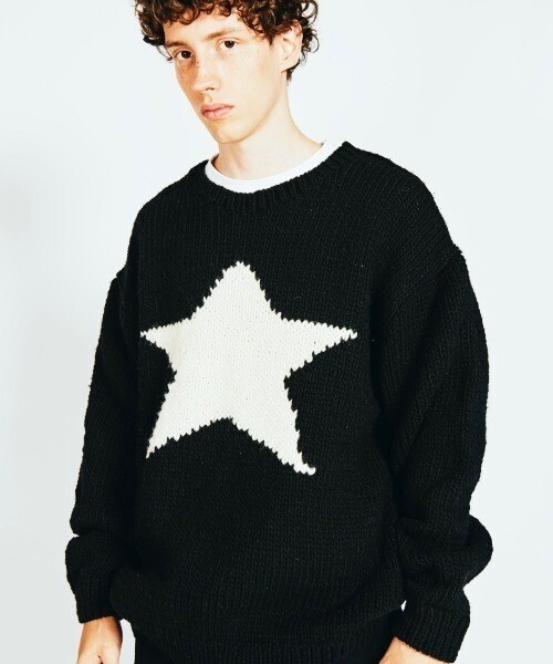 THRIFTY LOOK STAR HAND KNIT CREW スター ハンドクルーネックニット