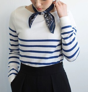 AZUL by moussy ピマコットンショルダー釦長袖ニットプルオーバー