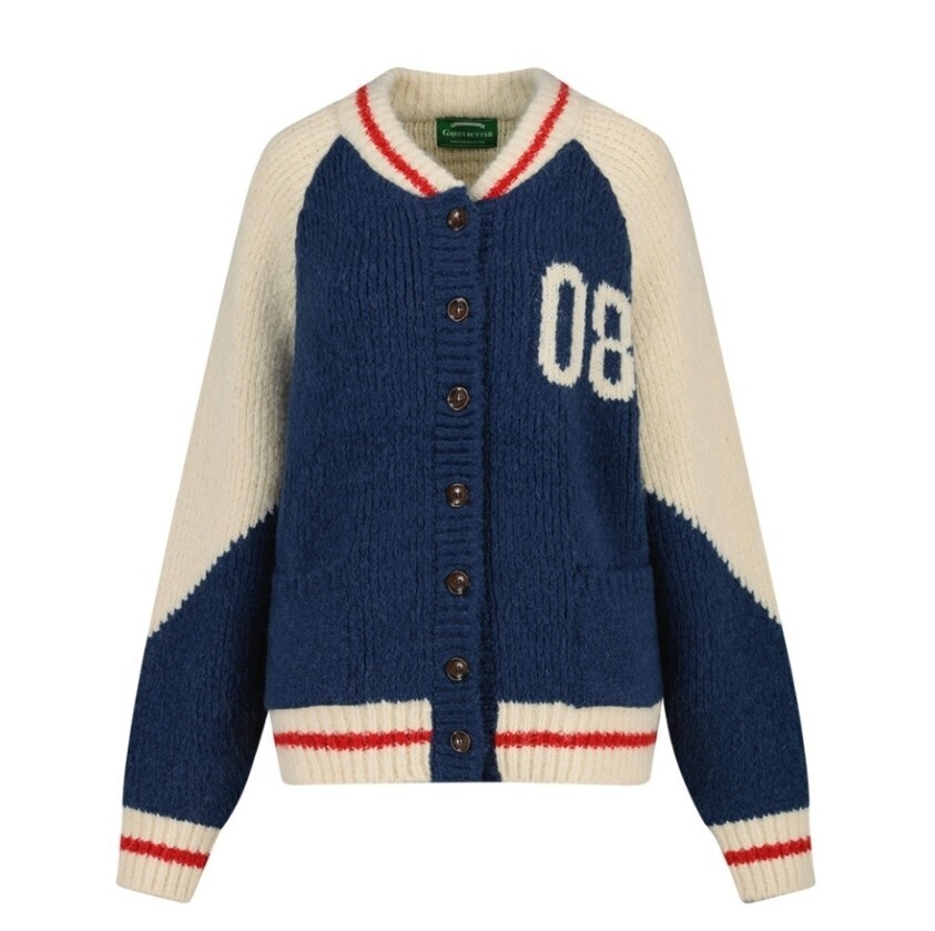GREENBUTTER 08 VARSITY ALPACA KNIT CARDIGAN