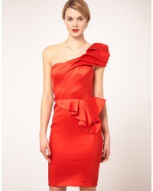 Karen millen One Shoulder Dress with Peplum in Red (coral)