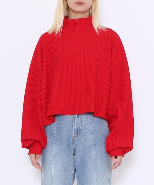 PUNYUS ハーフZIPクロップドトップ