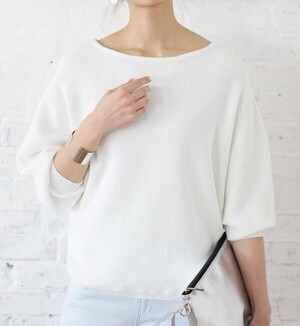 AZUL by moussy タックストライプドルマンニット長袖プルオーバー