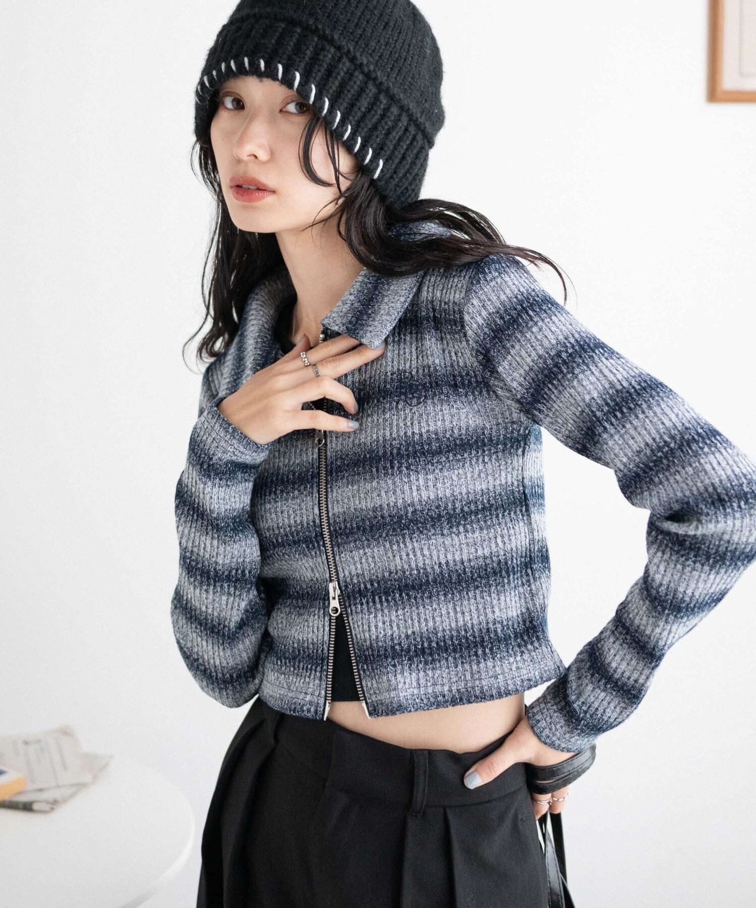 WEGO ダブルジップロゴ刺繍ロンT