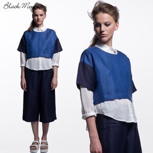 Black Mouton バイカラーリネントップス 15444 BLUE×NAVY