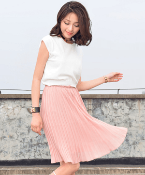 Miss R パステルーカラーひざ丈シフォンプリーツスカート