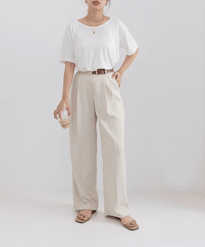 Jolie Mallette Belt Design Wide Slacks Pants