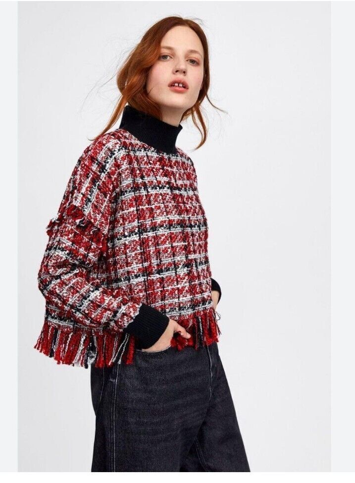 ZARA Tweed Fringe Sweater