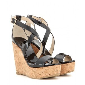 JIMMY CHOO PORTIA PATENT LEATHER WEDGE SANDALS