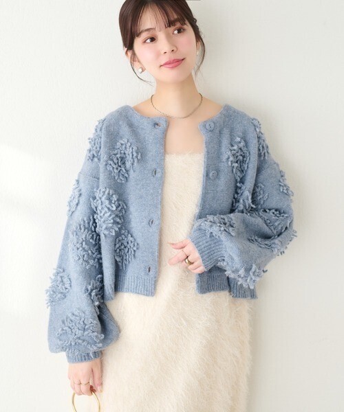 natural couture 前後2wayもしゃもしゃフラワーライクニットカーデ