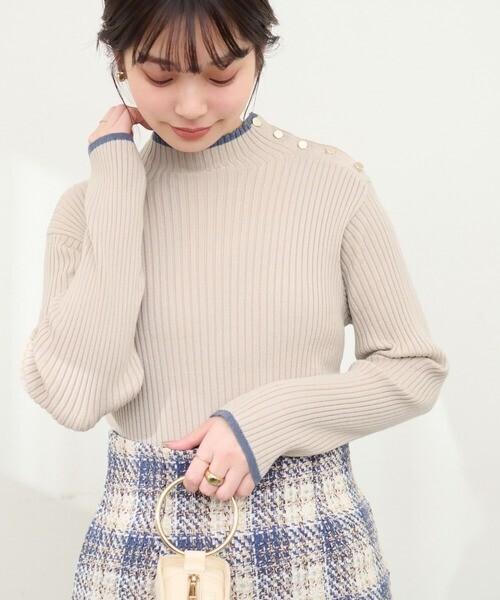 natural couture 配色ラインリブニット