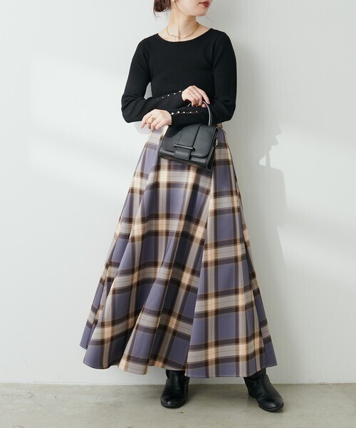 natural couture ハイウエストサーキュラーチェックスカート
