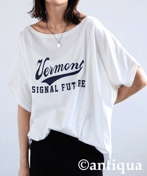 antiqua カレッジロゴ風 ドルマンT Tシャツ レディース ボートネック・lna-00253