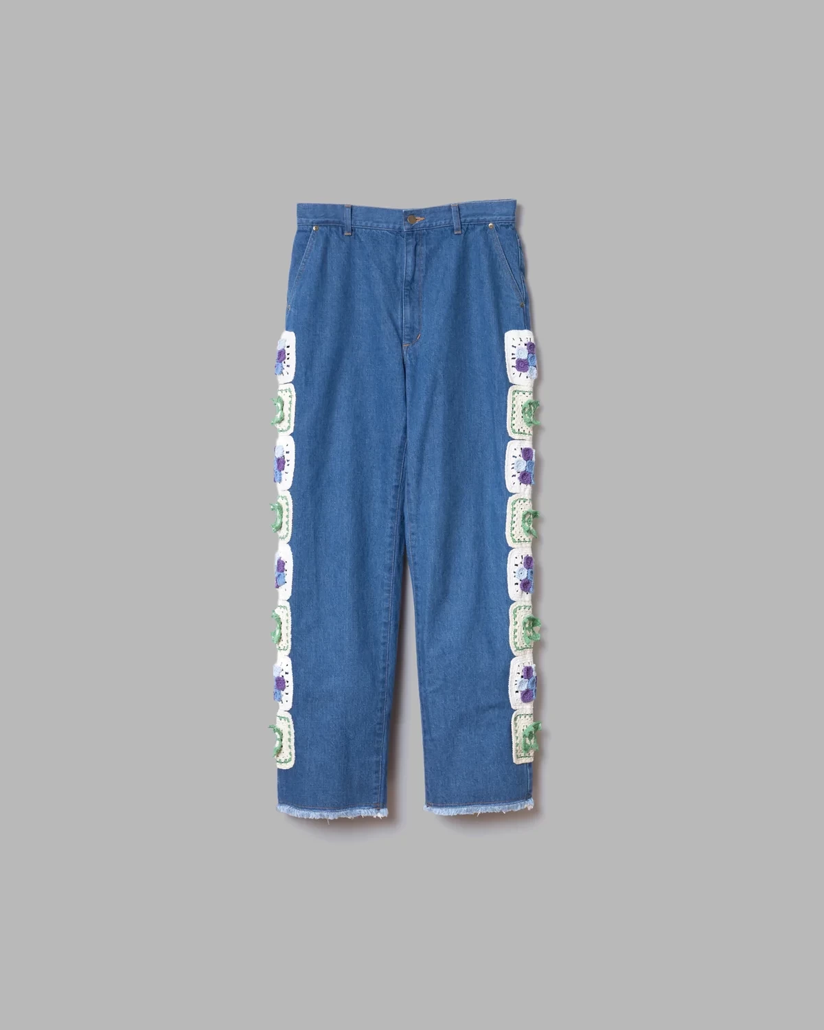 LUFON SIDE CROCHET FLOWER MOTIF WIDE JEANS