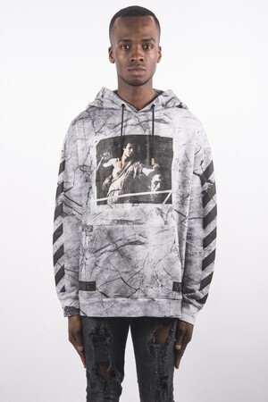 OFF-WHITE GREY MARBLE HOODED SWEATSHIRT