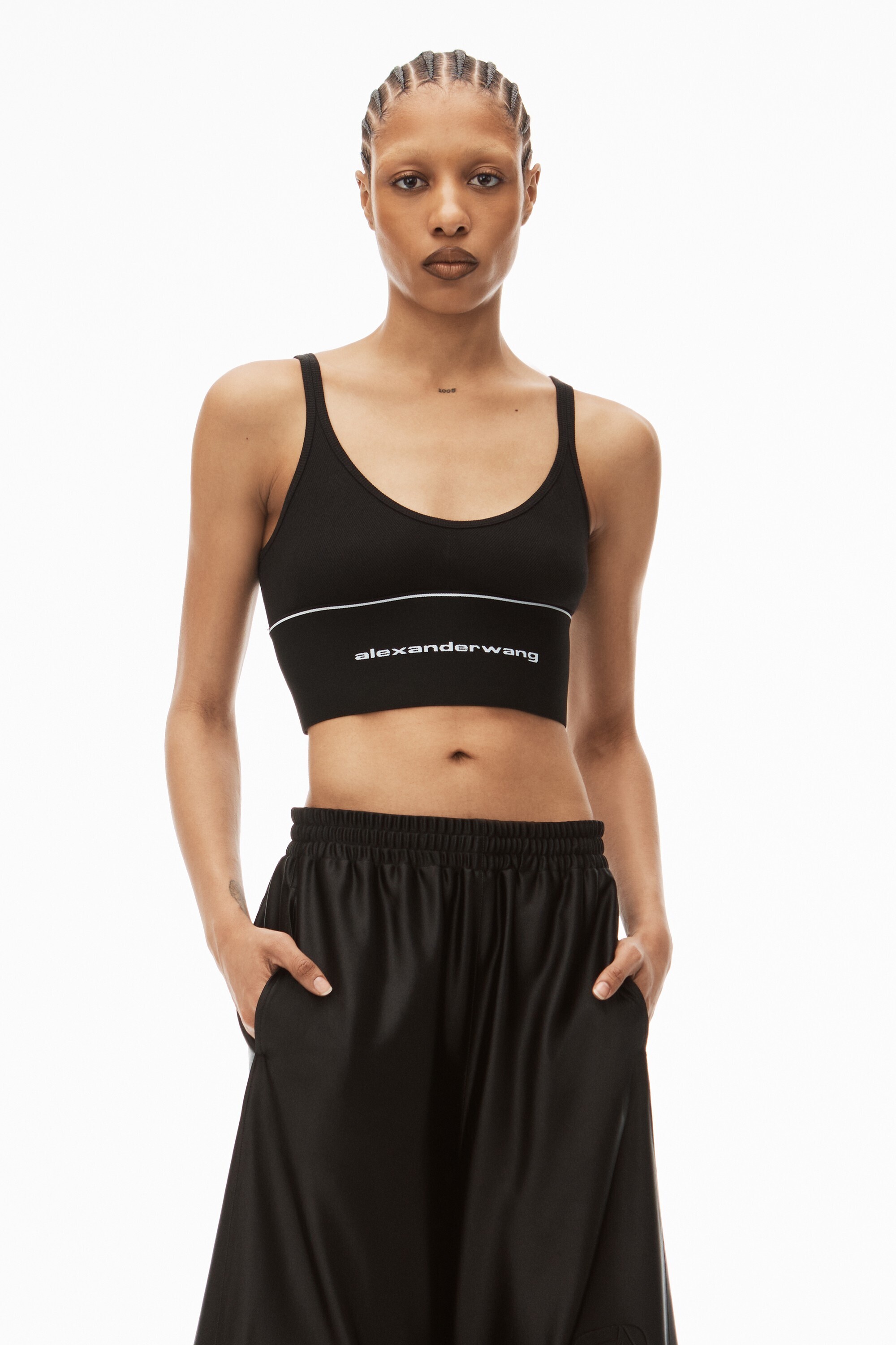 Alexander Wang リブジャージー ロゴ エラスティック ブラ