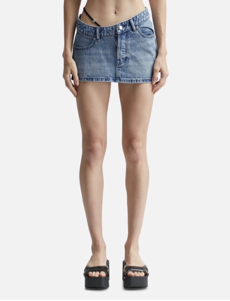 T BY ALEXANDER WANG DIAMANTE LOGO ASYMMETRICAL MINI SKIRT