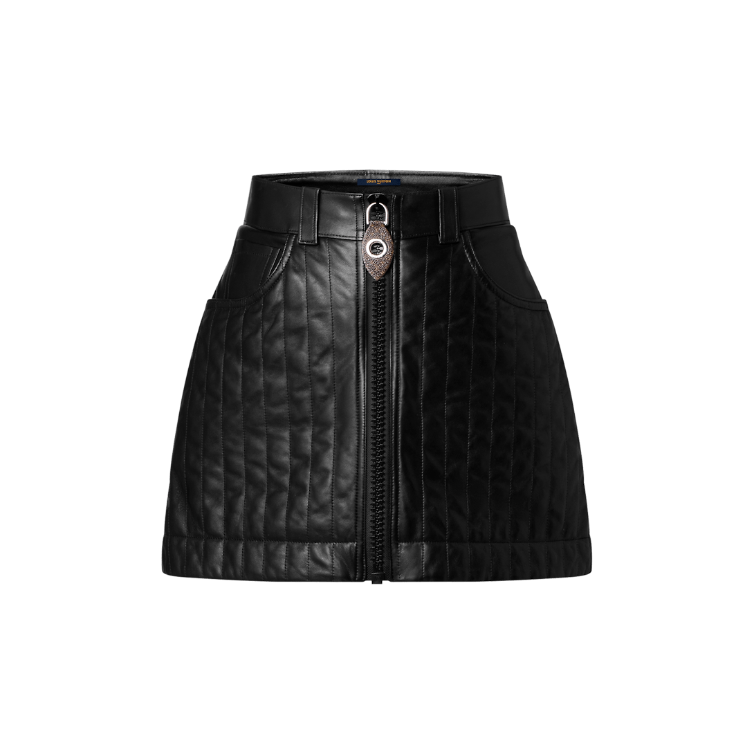 LOUIS VUITTON Pinstripe Leather Zip-Up Mini Skirt