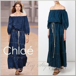 Chloé オフショルダー ウォッシュデニム ワンピース