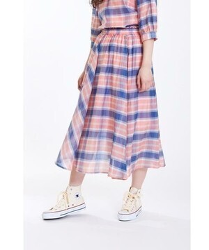OLIVE des OLIVE シアーチェックギャザーロングスカート