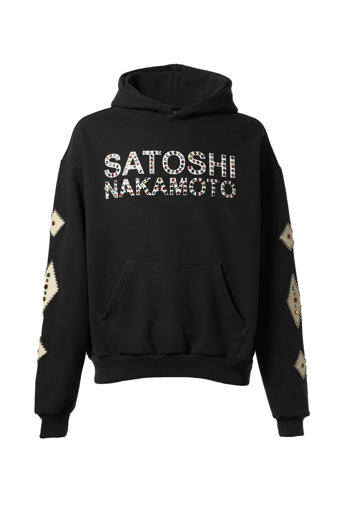 SATOSHI NAKAMOTO LEATHER STUDDED LOGO HOODIE