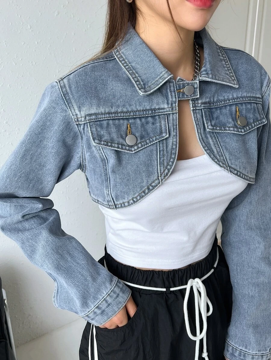 SHEIN DAZY フレアヘム クロップデニムジャケット