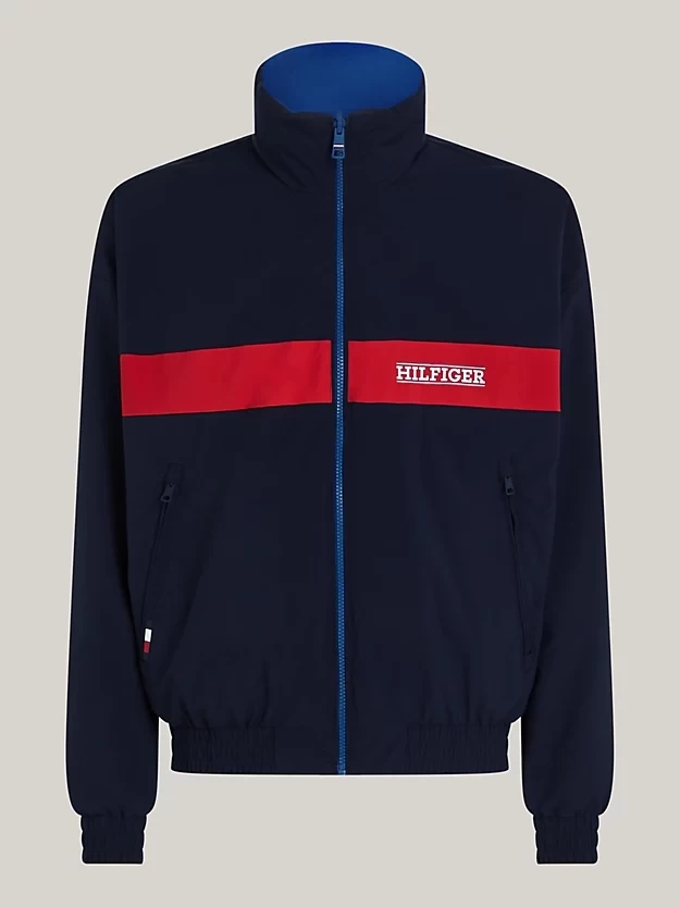 TOMMY HILFIGER STAND COLLAR WATER RESISTANT REVERSIBLE WINDBREAKER JACKET