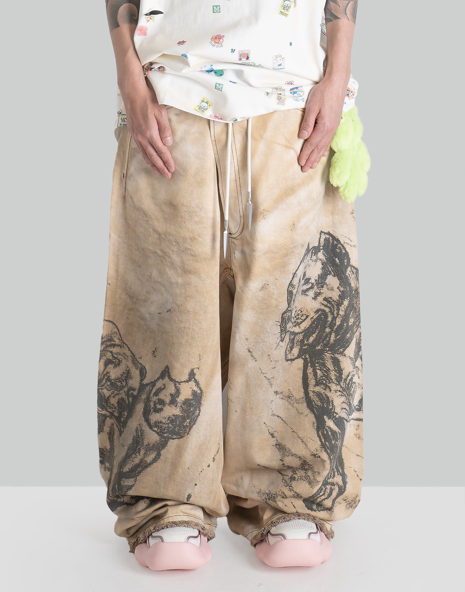 SANKUANZ PIT BULL GRAFFITI PRINT DENIM BAGGY PANTS