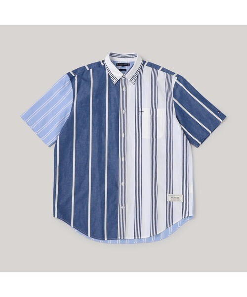 TOMMY HILFIGER リネンブロッキングストライプショートスリーブシャツ