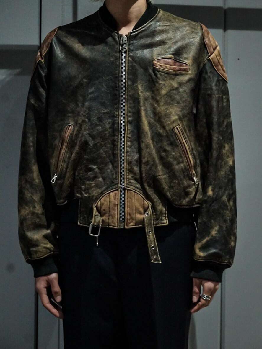 Vintage Beautiful Aging Design Vintage Loose Leather Blouson Jacket