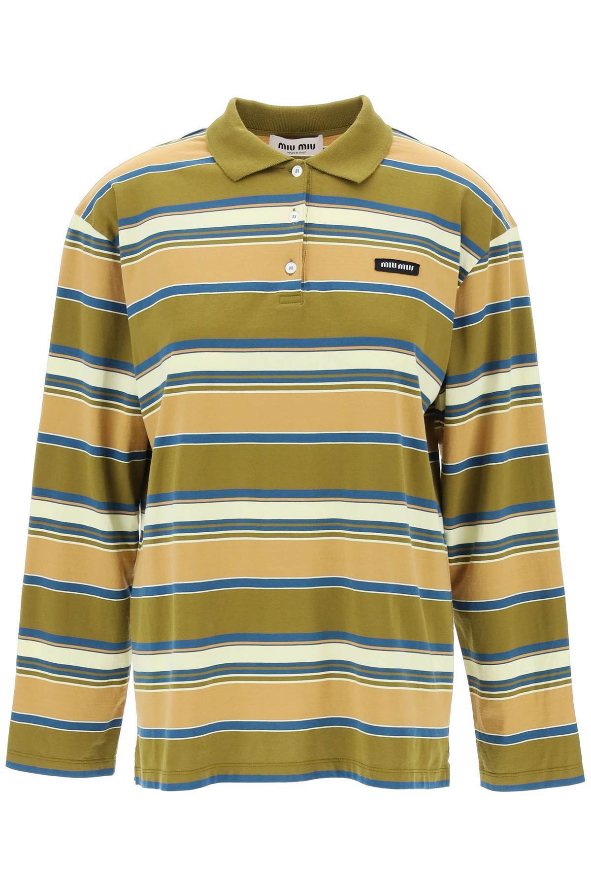 Miu Miu long-sleeved striped jersey polo shirt for men