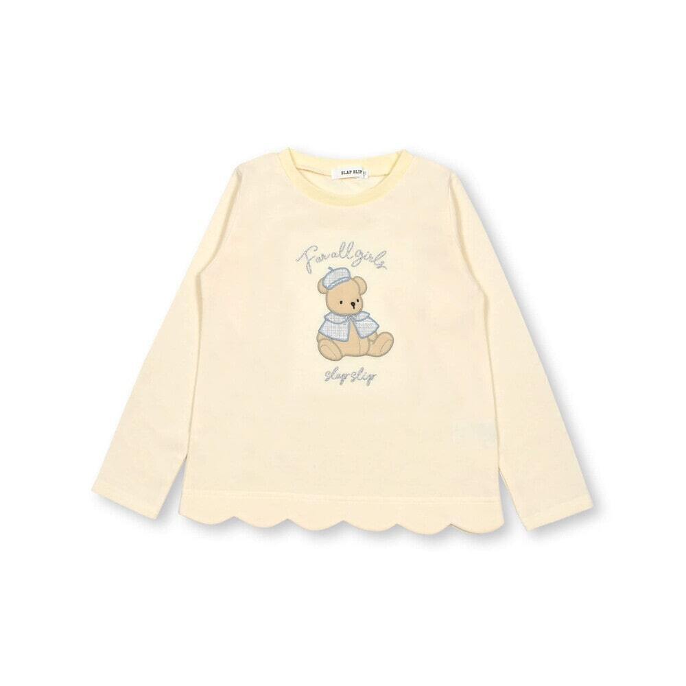 BEBE クマウサギアニマルパッチスカラップ裾長袖Tシャツ