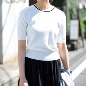 AZUL by moussy 《SALE》ラインクルーネック5分袖プルオーバー