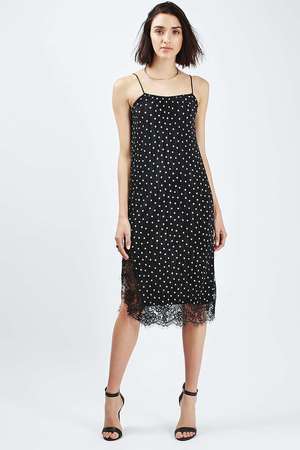 TOPSHOP Spot Print Plisse Slip Dress