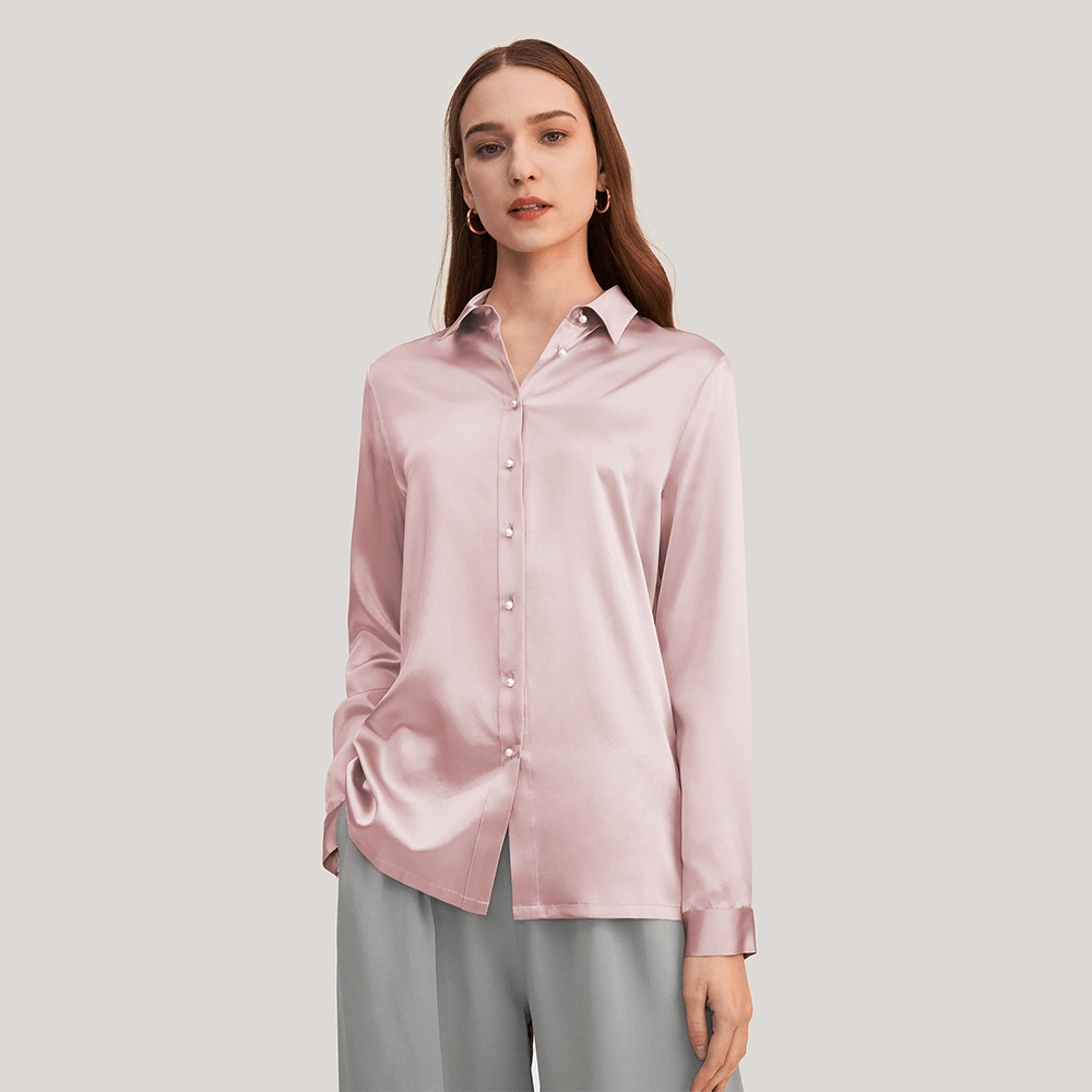 LILYSILK LILYSILK シルク シャツ 無地 パールボタン 長袖