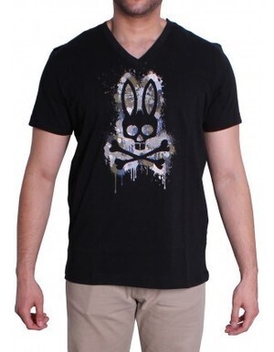 Psycho Bunny SPLATTER BUNNY V-NECK TEE IN BLACK