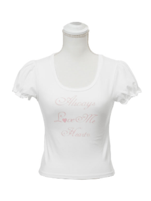 夢展望 パフスリーブ LoveMeロゴTシャツカットソートップス