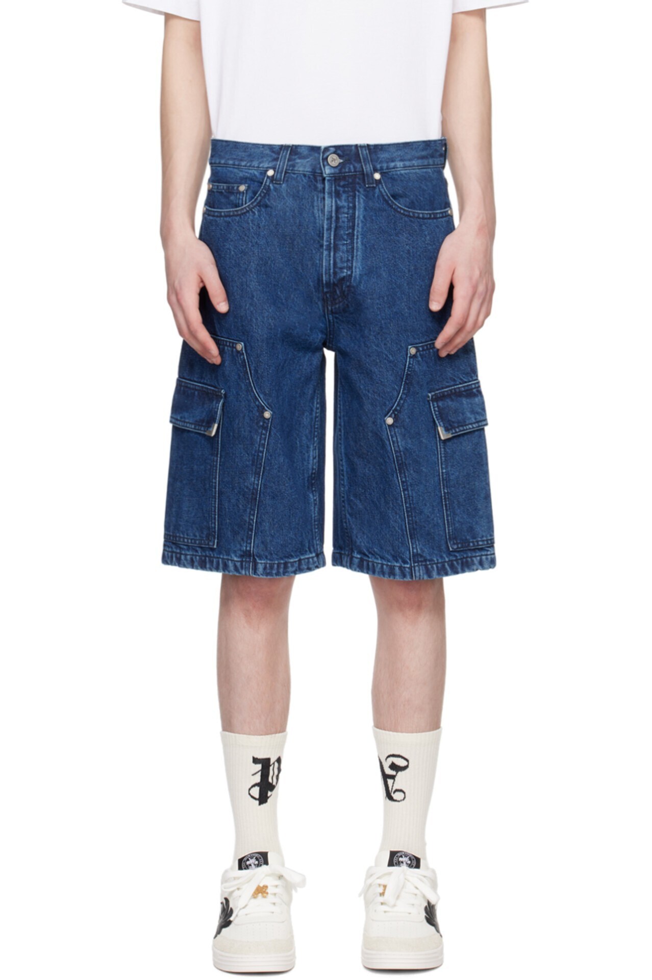 PALM ANGELS インディゴ Monogram Workwear デニムショートパンツ