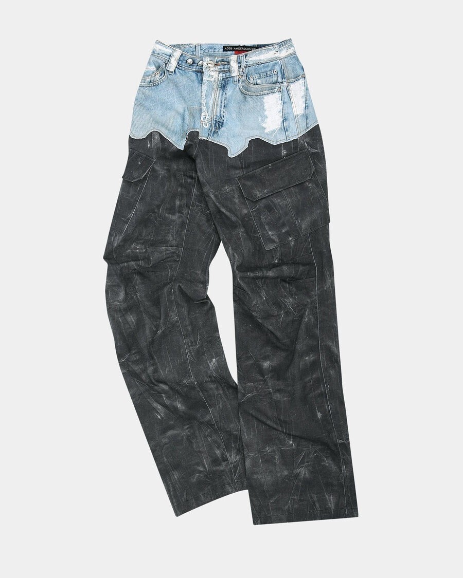 ANDERSSON BELL FAUX-DENIM & SCRATCH LEATHER PRINTED CARGO-PANTS apa703m