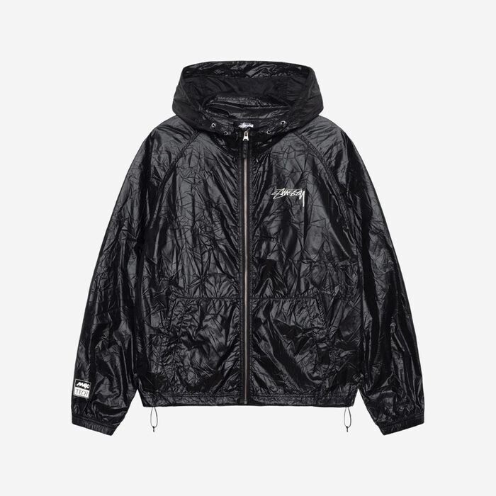 STUSSY BEACH SHELL WRINKLED NYLON JACKET BLACK
