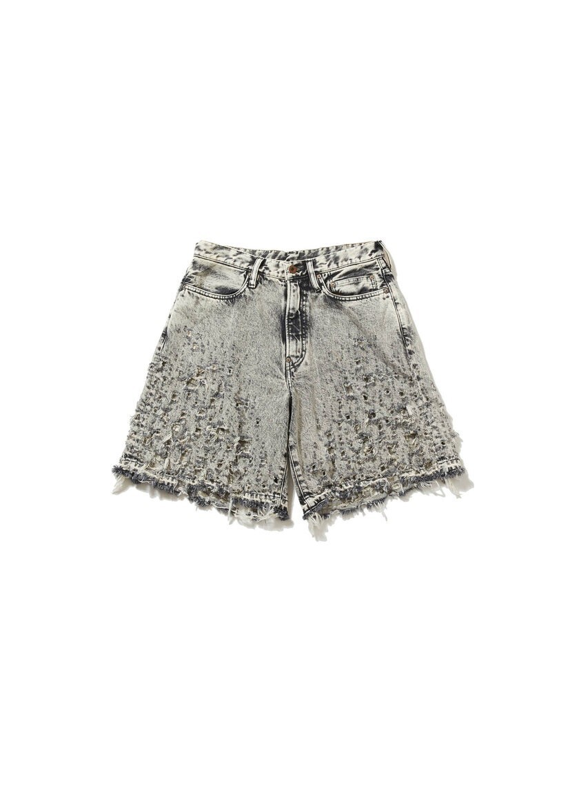 SUGARHILL CRASHED BLACK MODERN DENIM WIDE SHORTS