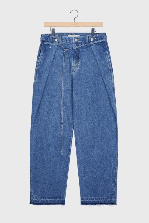 NOHANT BELTED BALLOON DENIM PANTS MID BLUE