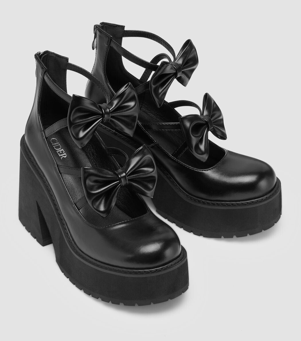 CIDER Bowknot Decor Chunky Heeled Round Toe Mary Jane Shoes