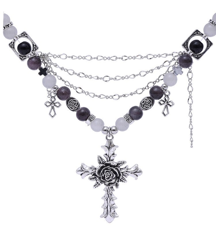 Liberate Rose Cross Gemstone Chain Necklace