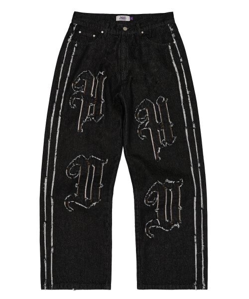 HOODHOOD HD Applique Wide Denim Pants Black