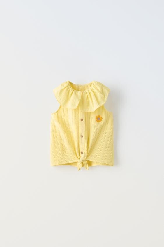 ZARA エンブロイダリー フリル ノット Tシャツ