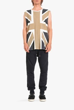 BALMAIN Union jack printed distressed cotton-jersey T-shirt