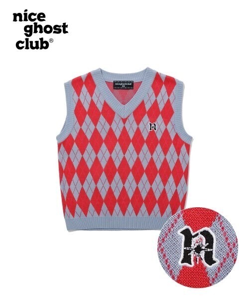 NICE GHOST CLUB Argyle Star Logo Knitwear Vest