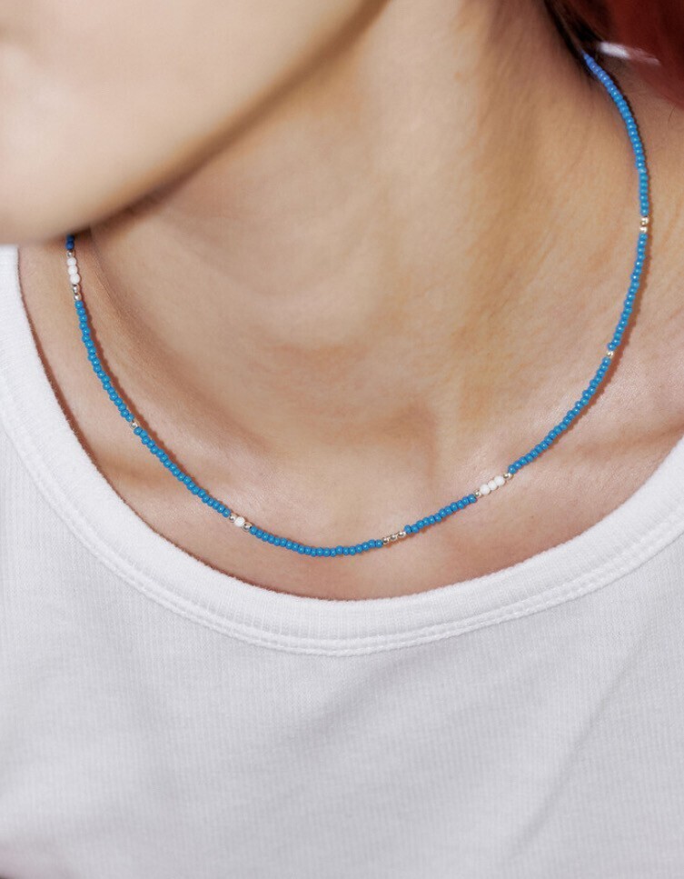 OURPIERRE LOVE SKINNY BEADS NECKLACE BLUE